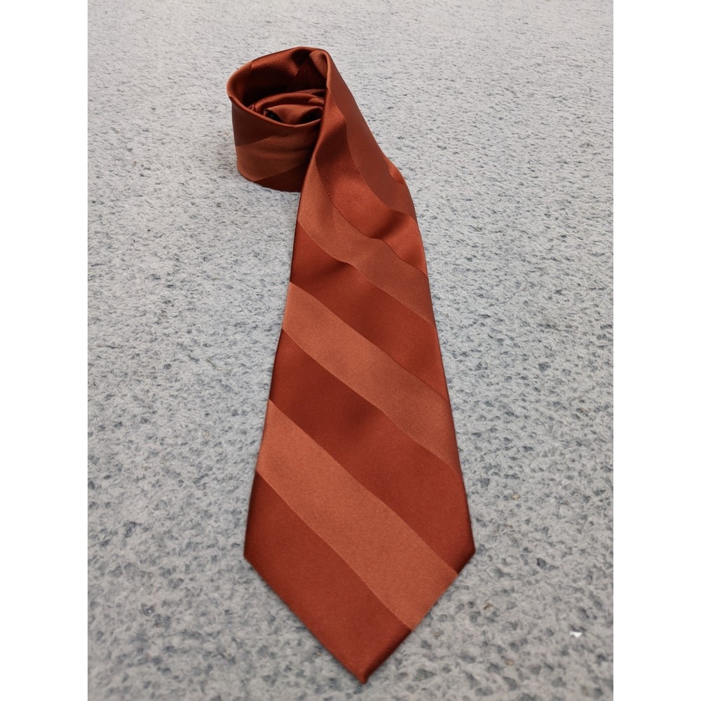 Stafford Performance Stripe Copper / Orange Tie 100% Silk Made in USA 62"x3.5"